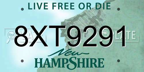 8XT9291 New Hampshire License Plate