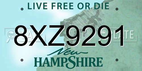 8XZ9291 New Hampshire License Plate