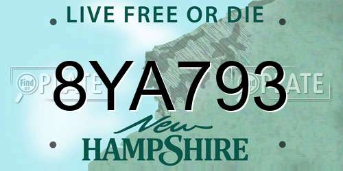 8YA793 New Hampshire License Plate