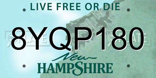 8YQP180 New Hampshire License Plate