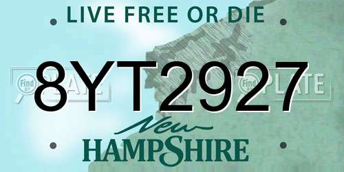 8YT2927 New Hampshire License Plate