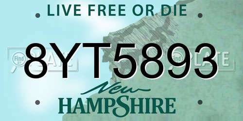 8YT5893 New Hampshire License Plate