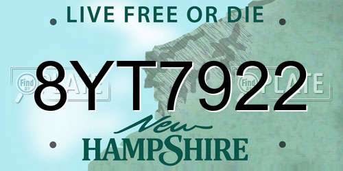 8YT7922 New Hampshire License Plate
