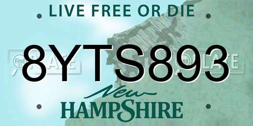 8YTS893 New Hampshire License Plate