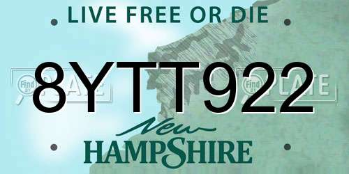 8YTT922 New Hampshire License Plate
