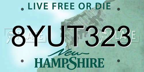 8YUT323 New Hampshire License Plate