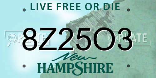 8Z25O3 New Hampshire License Plate