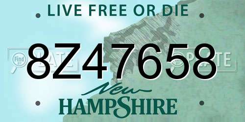 8Z47658 New Hampshire License Plate