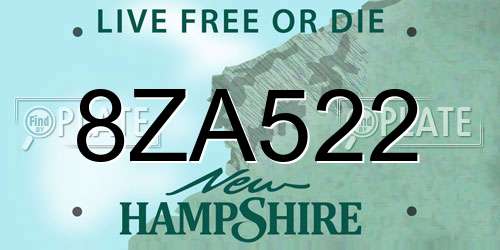 8ZA522 New Hampshire License Plate