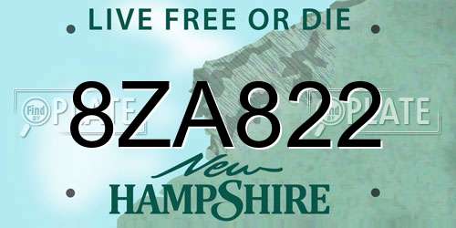 8ZA822 New Hampshire License Plate