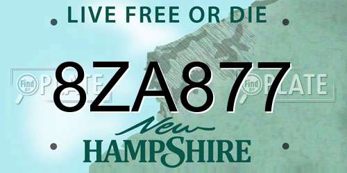 8ZA877 New Hampshire License Plate
