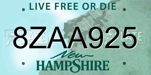 8ZAA925 New Hampshire License Plate