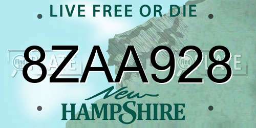 8ZAA928 New Hampshire License Plate