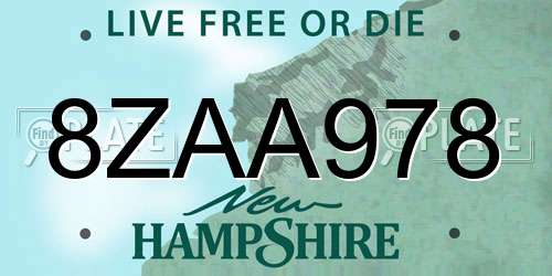 8ZAA978 New Hampshire License Plate