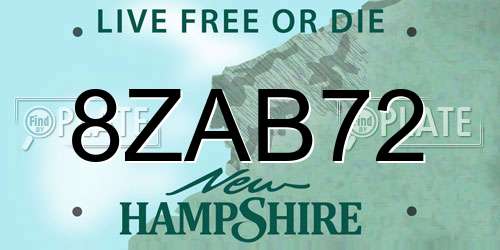 8ZAB72 New Hampshire License Plate