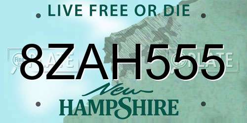 8ZAH555 New Hampshire License Plate