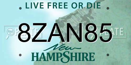 8ZAN85 New Hampshire License Plate