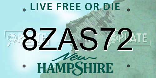 8ZAS72 New Hampshire License Plate