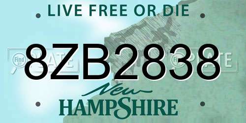 8ZB2838 New Hampshire License Plate