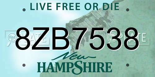 8ZB7538 New Hampshire License Plate