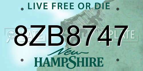 8ZB8747 New Hampshire License Plate