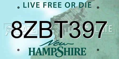 8ZBT397 New Hampshire License Plate