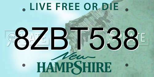 8ZBT538 New Hampshire License Plate