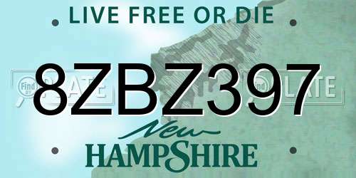 8ZBZ397 New Hampshire License Plate