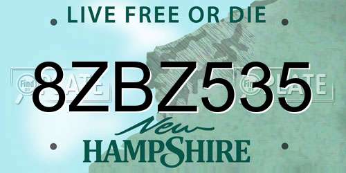 8ZBZ535 New Hampshire License Plate