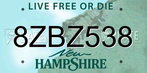 8ZBZ538 New Hampshire License Plate