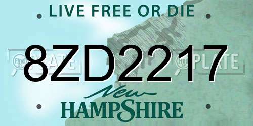 8ZD2217 New Hampshire License Plate