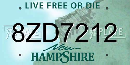 8ZD7212 New Hampshire License Plate
