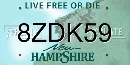 8ZDK59 New Hampshire License Plate
