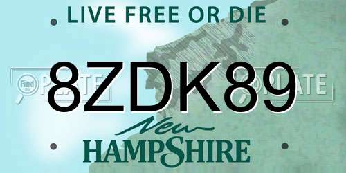 8ZDK89 New Hampshire License Plate