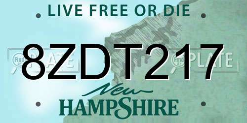 8ZDT217 New Hampshire License Plate