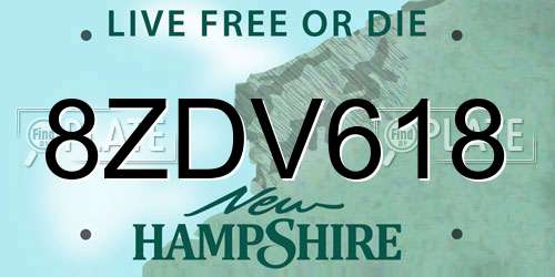 8ZDV618 New Hampshire License Plate