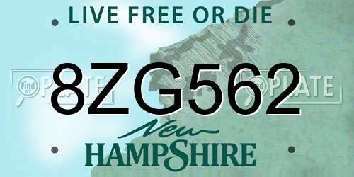 8ZG562 New Hampshire License Plate