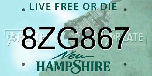 8ZG867 New Hampshire License Plate