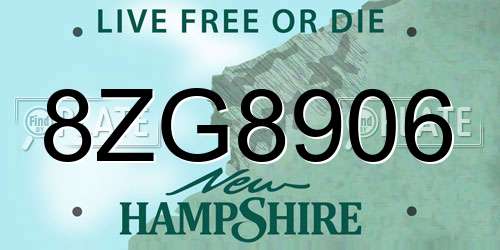 8ZG8906 New Hampshire License Plate