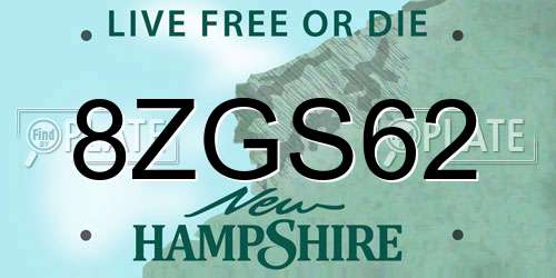 8ZGS62 New Hampshire License Plate
