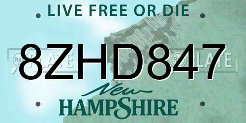 8ZHD847 New Hampshire License Plate