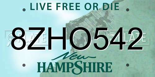 8ZHO542 New Hampshire License Plate