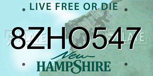 8ZHO547 New Hampshire License Plate