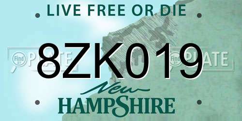 8ZK019 New Hampshire License Plate