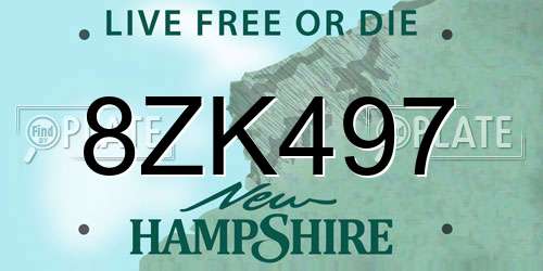 8ZK497 New Hampshire License Plate