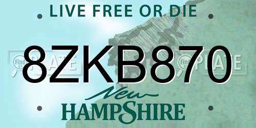 8ZKB870 New Hampshire License Plate