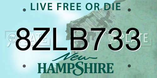 8ZLB733 New Hampshire License Plate