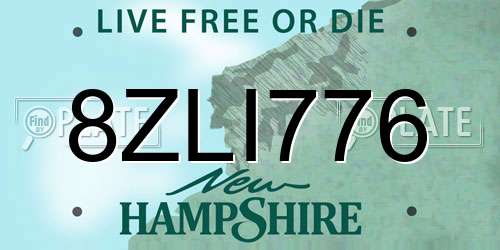 8ZLI776 New Hampshire License Plate