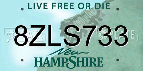 8ZLS733 New Hampshire License Plate