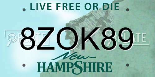 8ZOK89 New Hampshire License Plate